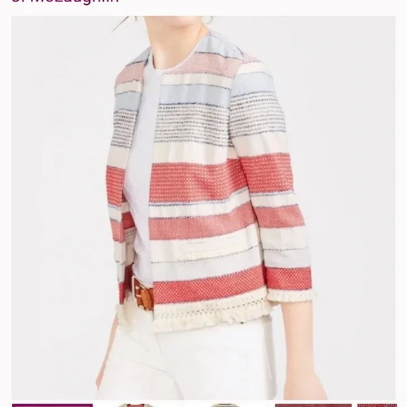 J. McLaughlin Red and Blue Fringe Cardigan Sweater - Picture 1 of 6